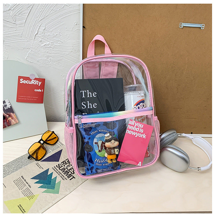 Transparent Large Capacity Backpack PVC Waterproof Solid Color Backpack Simple Commute Large Capacity Student Schoolbag