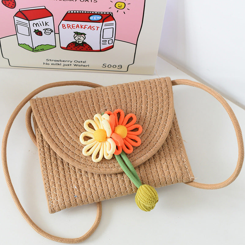 Cute Flower Embroidered Woven Crossbody Bag for Women, Summer Fashion Street Style Small Shoulder Bag with Magnetic Closure