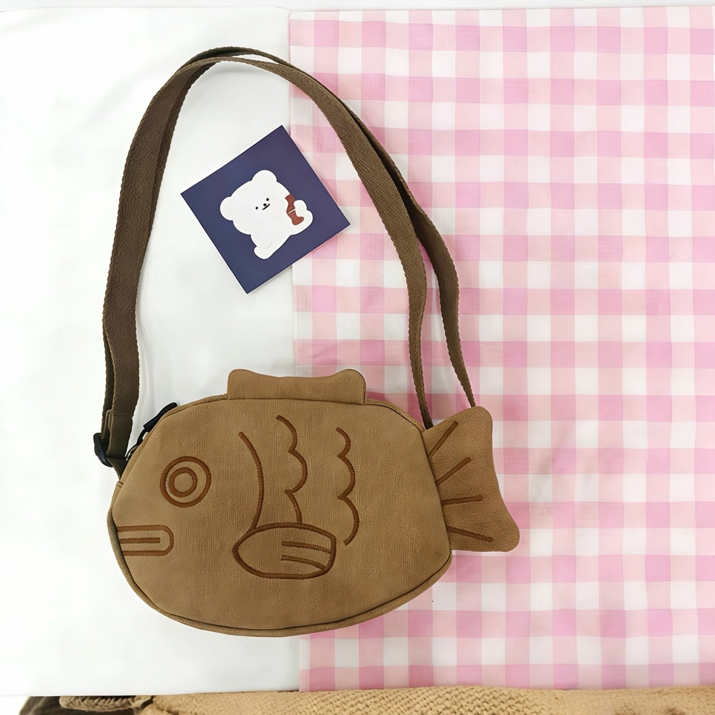 Cute Cartoon Fish Canvas Crossbody Bag with Embroidery Design for Daily Use