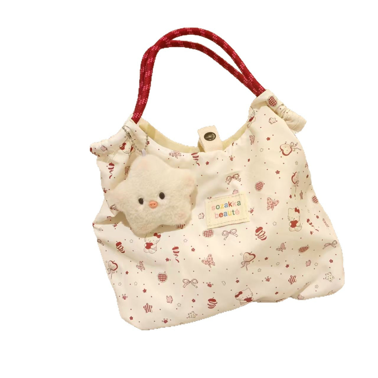 Cute Cat Print Tote Bag with Soft Star Charm, Perfect for Students and Daily Use