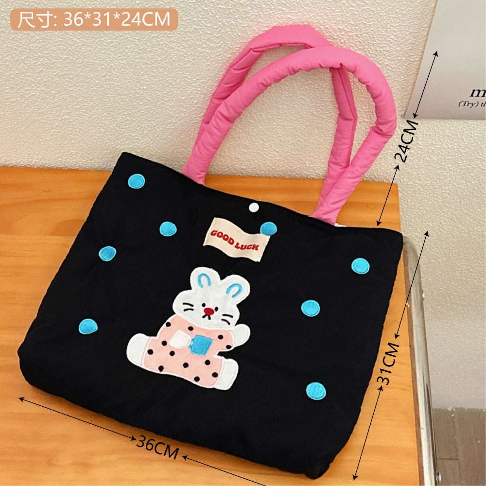 Cute Cartoon Canvas Bag Apple Kitten Canvas Bag Female Student Tuition Bag Handbag Double-Sided Cloth Bag