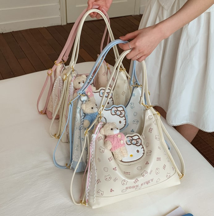 Cute Kitty Shoulder Bag Large Capacity Soft Pu Material Everyday Joker Fresh Sweet Style Tote Bag