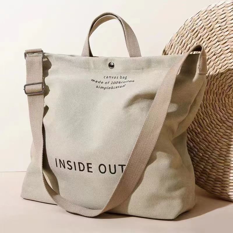Retro Canvas Tote Bag with Adjustable Strap and Letter Print for Casual Travel and Daily Use