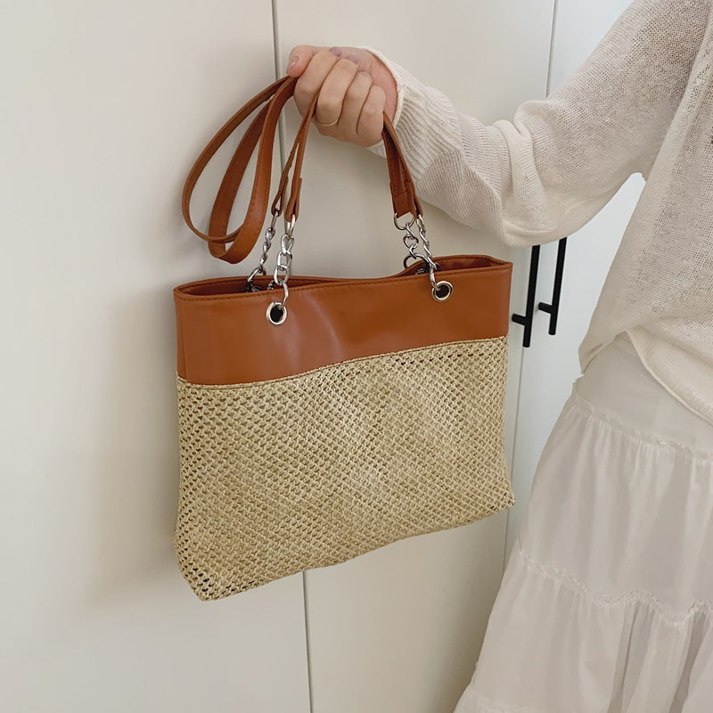 Tote Bag Female Personality All-Matching Weaving Large Capacity New Holiday Outing Premium Shoulder Bag