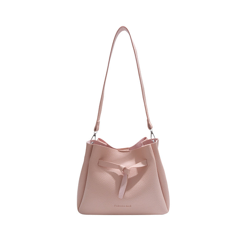 2025 Spring New Women's Fashion Bucket Bag with Bow Detail, Casual Street Style Shoulder Bag with Magnetic Closure and Inner Pockets