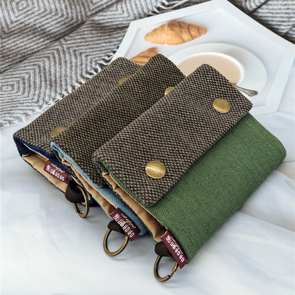 Creative Cartoon Printing Tri-Fold Denim Canvas Wallet Simple Canvas Card Holder Key Case for Both Men and Women