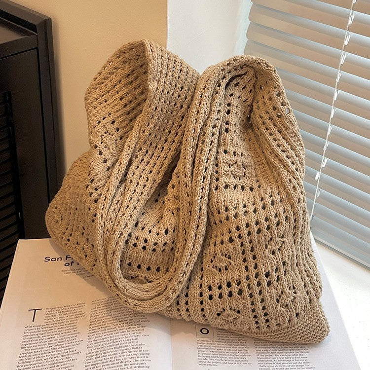 Women's Shoulder Bag Handmade Woven Hollowed Mesh Tote Bag Soft Cotton Thread Material Everyday Joker
