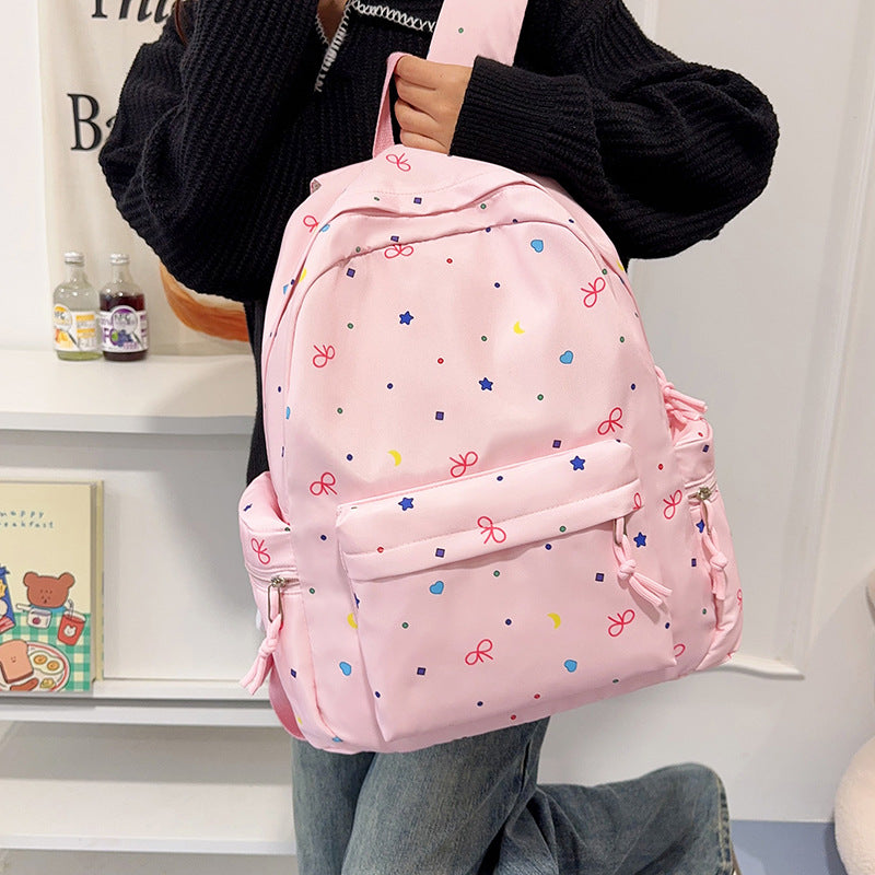 Cute Japanese Style Backpack for Students with Bow Pattern, Large Capacity and Breathable Design