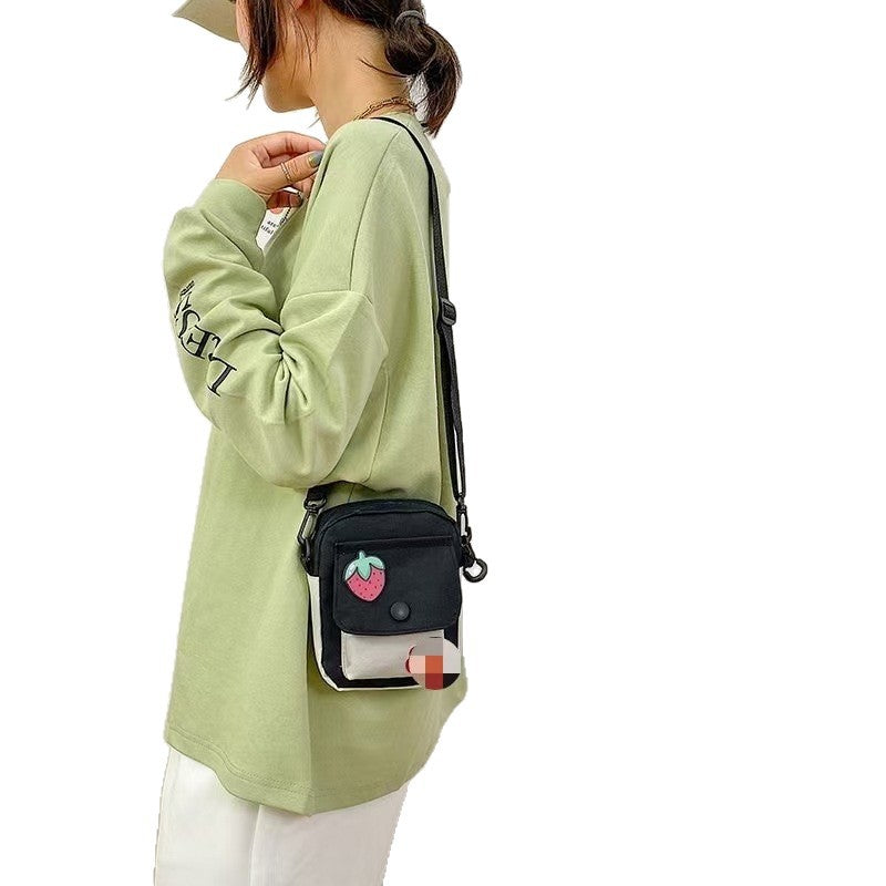 Cute Street Style Crossbody Bag with Cartoon Patch and Functional Pockets for Daily Use