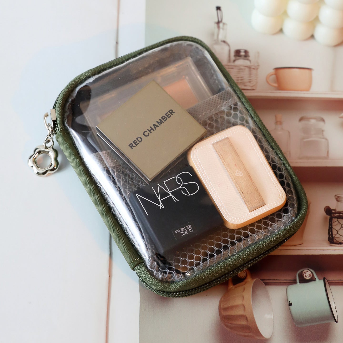 Portable Makeup Pouch with Mesh Compartment for Travel and Daily Use - Organized Cosmetic Storage Bag