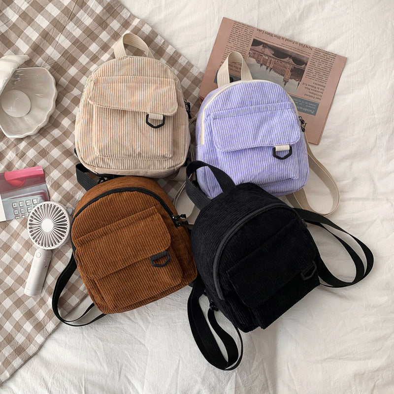 Mini backpack male and female cute commuting corduroy texture student all?matching schoolbag