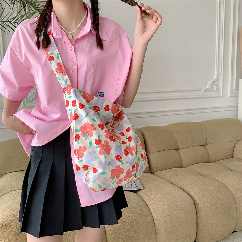 Women's Canvas Korean-Style Floral Cotton Bag Student Retro Shoulder Western Style Messenger Bag