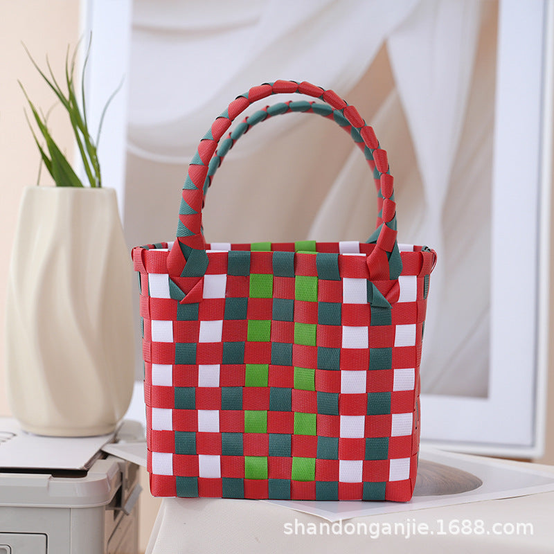 Dopamine Color Gift Bag Large Capacity Portable Vegetable Basket Crossbody Outdoor All-Matching Handbag Fashion