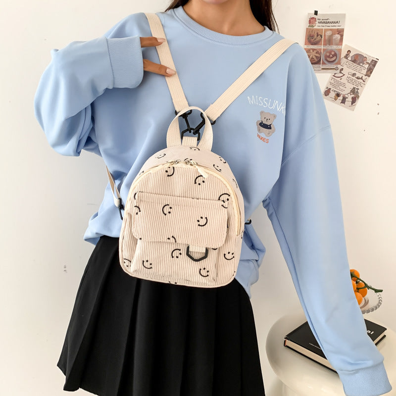 New Shoulder Bag Women's Fresh Sweet Smiley Face Mobile Phone Change Corduroy Handbag