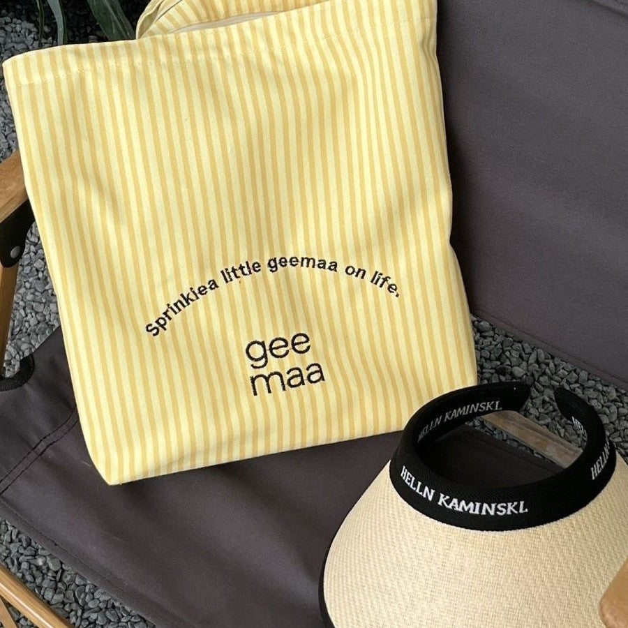 2025 New Striped Canvas Tote Bag with Embroidery Design, Large Capacity Shoulder Bag for Casual Travel and Daily Use