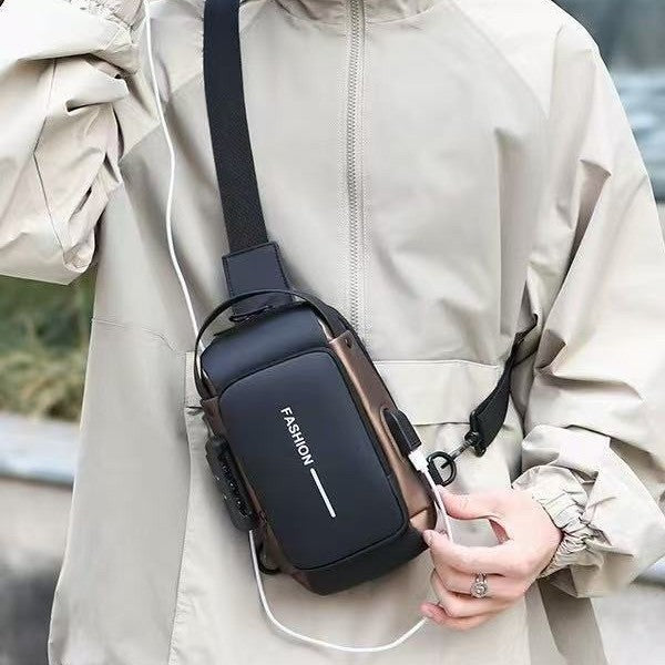 Men's Messenger Bag Waterproof Password Lock Chest Bag Men's Large Capacity Commuter Travel Crossbody Shoulder Bag