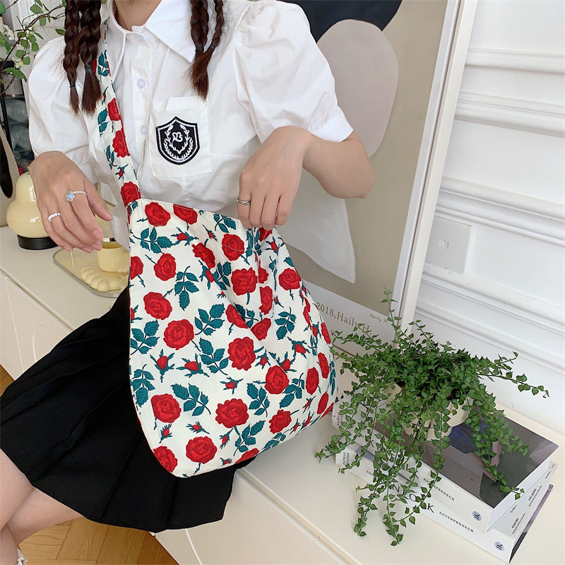 Women's Canvas Korean-Style Floral Cotton Bag Student Retro Shoulder Western Style Messenger Bag