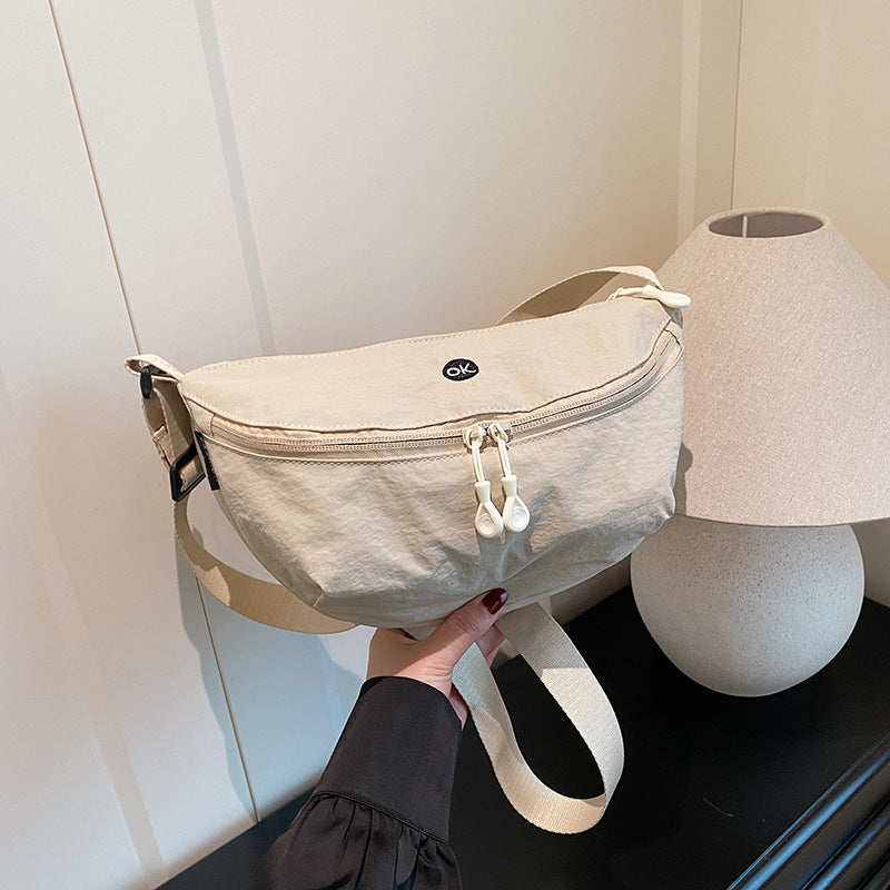 New Korean Style Casual Messenger Bag Zipper Design with Mobile Phone Bag Soft Fabric Everyday Joker Dumpling Making