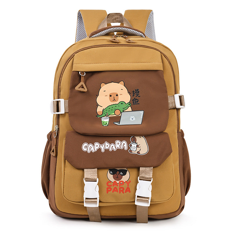 Cute Capybara Print Backpack for Kids - Lightweight, Waterproof, Multi-Pocket School Bag with Fun Cartoon Design