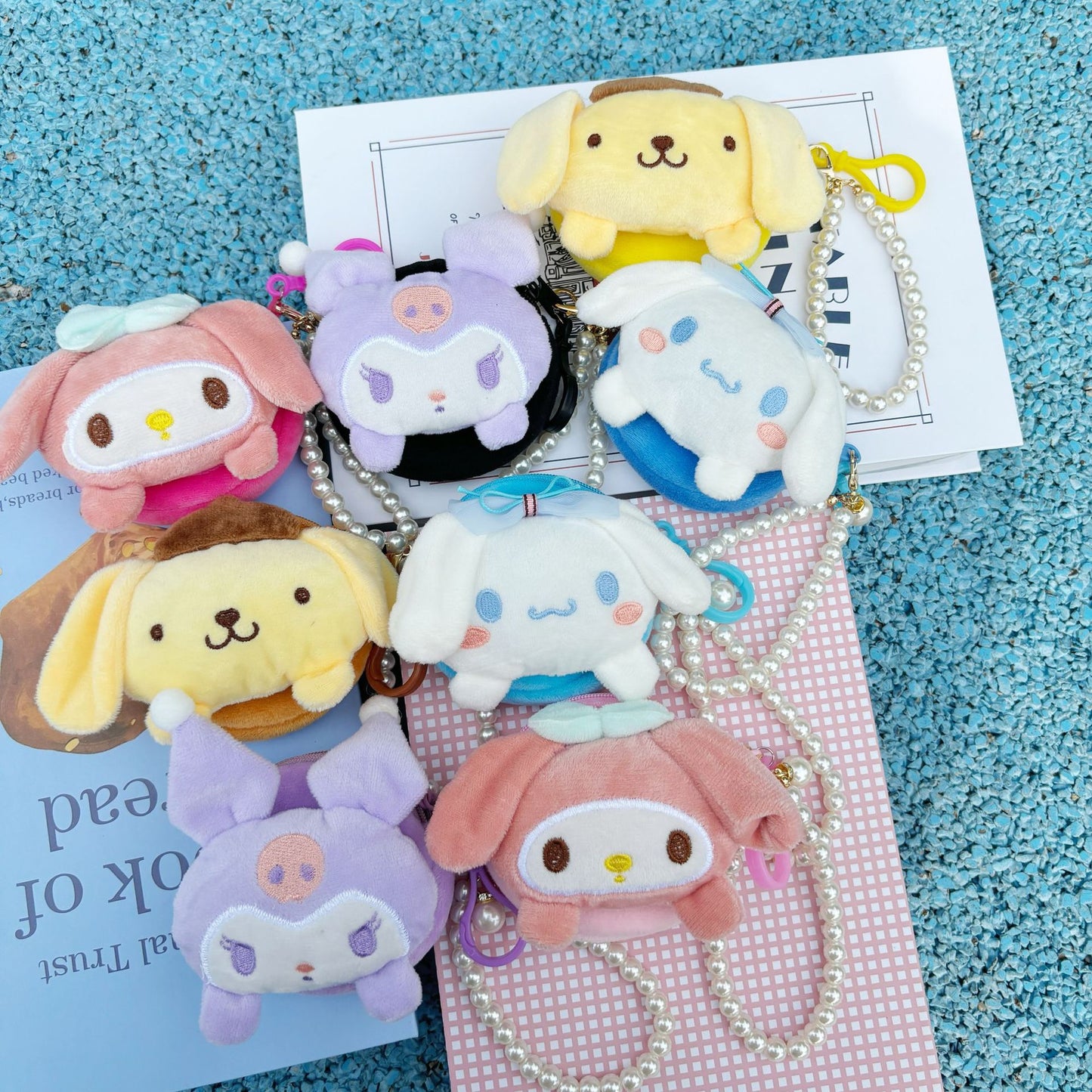 Cute Creative Coin Purse Cartoon Doll Ornaments Bead Necklace Lanyard Small Wallet Coin Bag Storage