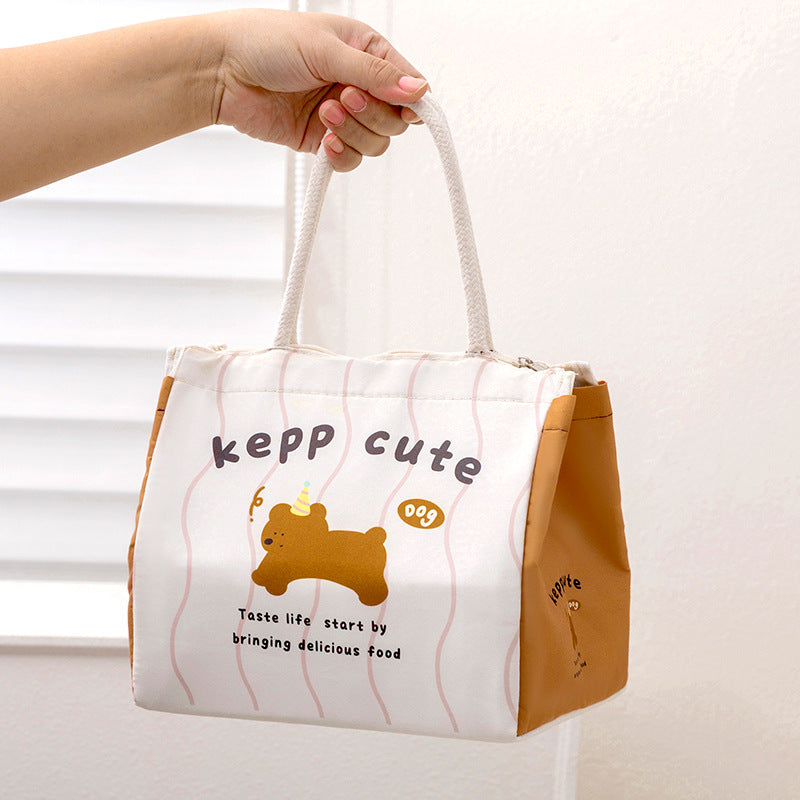 Women's Handbag Cartoon Bear Toast Lunch Box Bag Heat and Cold Insulation Cute Lunch Box Bag