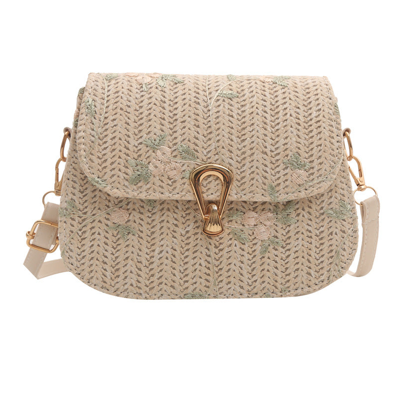 Woven Fashion Korean Lock Latch Shoulder Messenger Bag Spring New All-Match Small Square Bag Straw