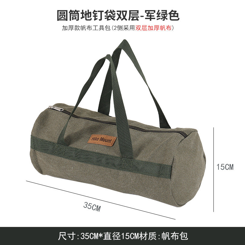 Outdoor Camping Tool Bag Cylinder Shape Portable Storage Organizer for Tent Pegs Rope Hammer Gear