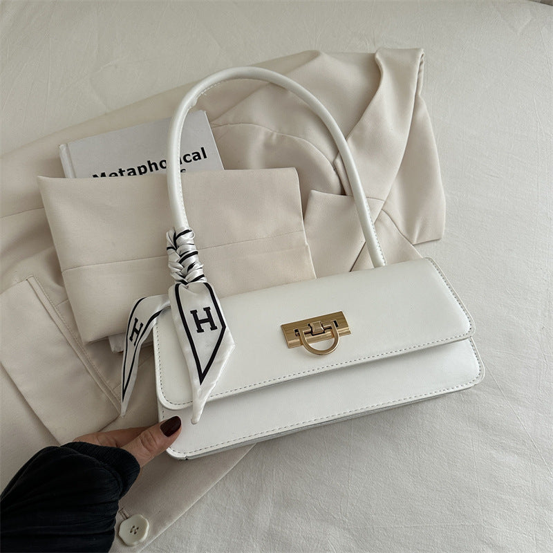 New Retro Fashion Small Square Bag Women's Shoulder Bag Elegant Silk Scarf Decoration Lock Design Everyday Joker