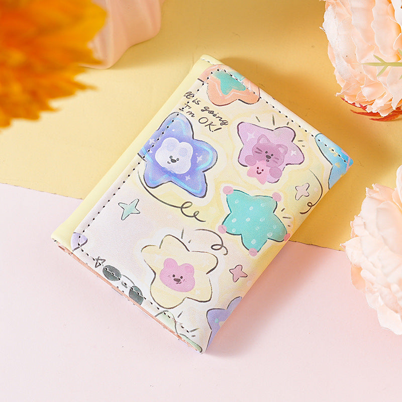 Cute Cartoon Print Trifold Wallet with Card Holder and Coin Pocket, Waterproof PU Material for Daily Use