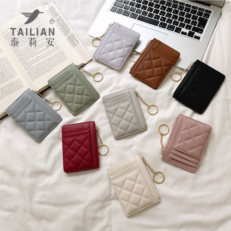 Rhombus Card Holder for Women with Keychain Multiple Card Slots Lightweight Storage European and American Retro Everyday Joker