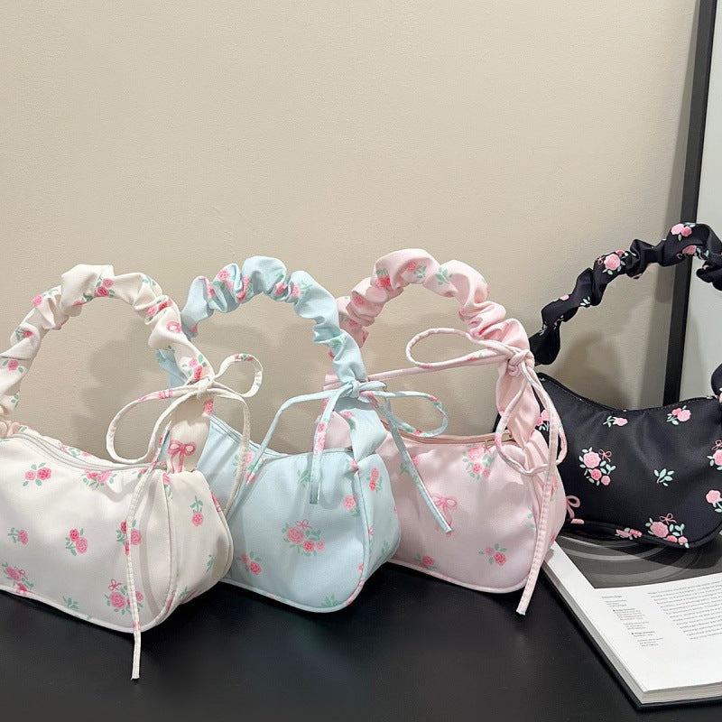 Shoulder Bag Female Gentle Sweet Drawstring New Good-looking All-Match Small Floral Canvas Diagonal Package