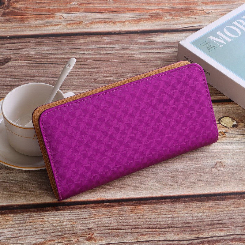 Elegant Diamond Pattern Women's Long Wallet with Multiple Card Slots and Zipper Closure for Daily Use