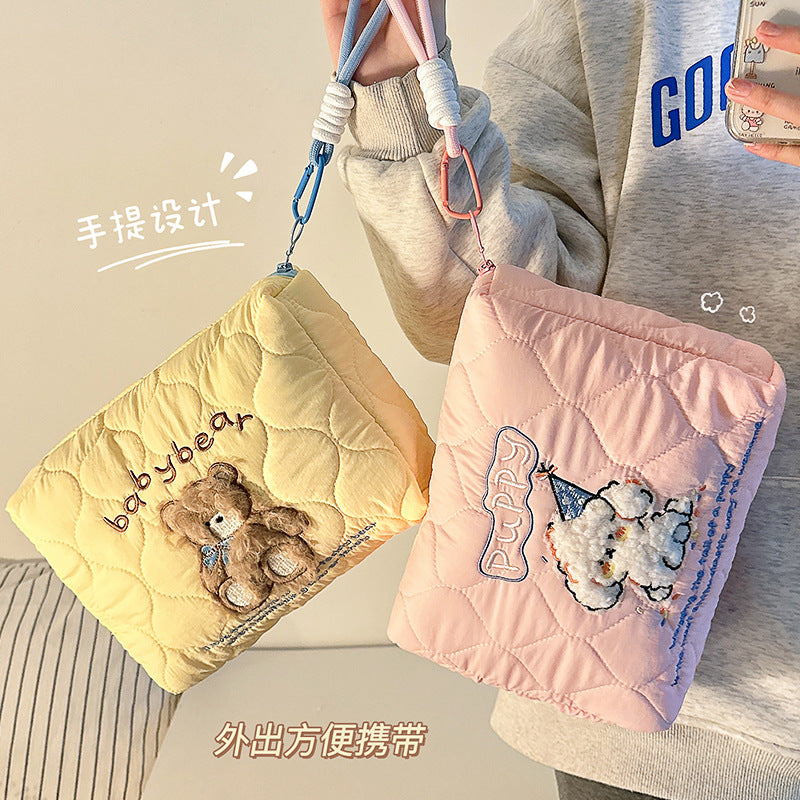 Cute Cartoon Embroidery Women's Cosmetic Bag Portable Lightweight and Practical Storage Bag for Going out