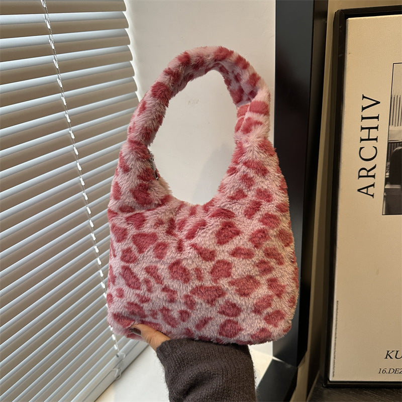 Korean Style New Fashion Trendy Niche Leopard Print Design Single Shoulder Underarm Bag Lightweight Tote Hand Bag for Women