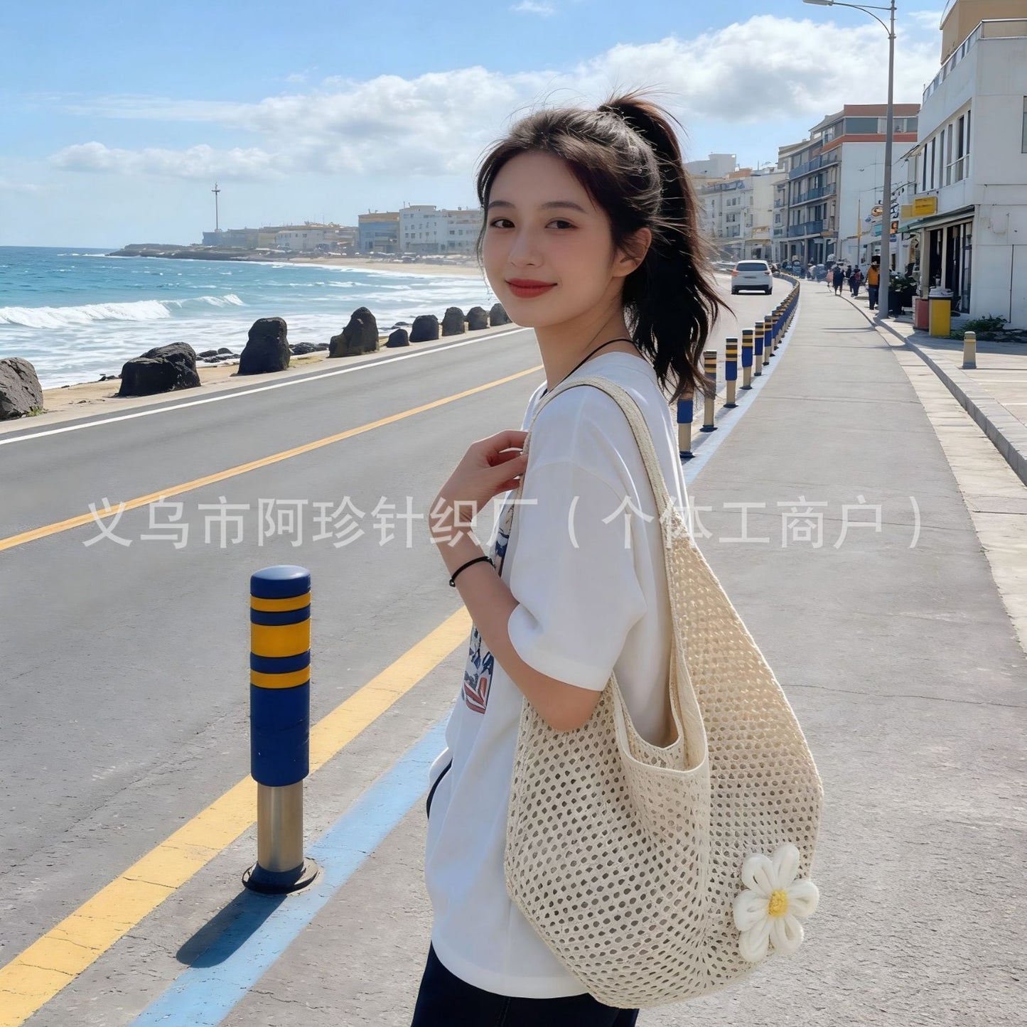 Cute Cloud Knitted Shoulder Bag Women's Large Capacity Woven Tote Bag