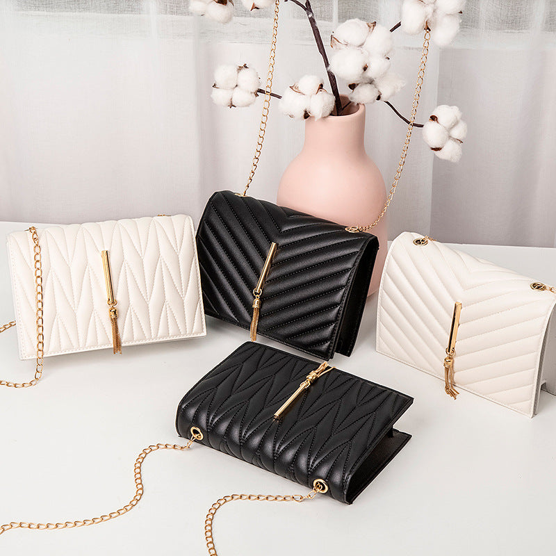 Embroidered Crossbody Small Bag Simple Tassel Chain Bag Mini Bag Women's Small Square Bag