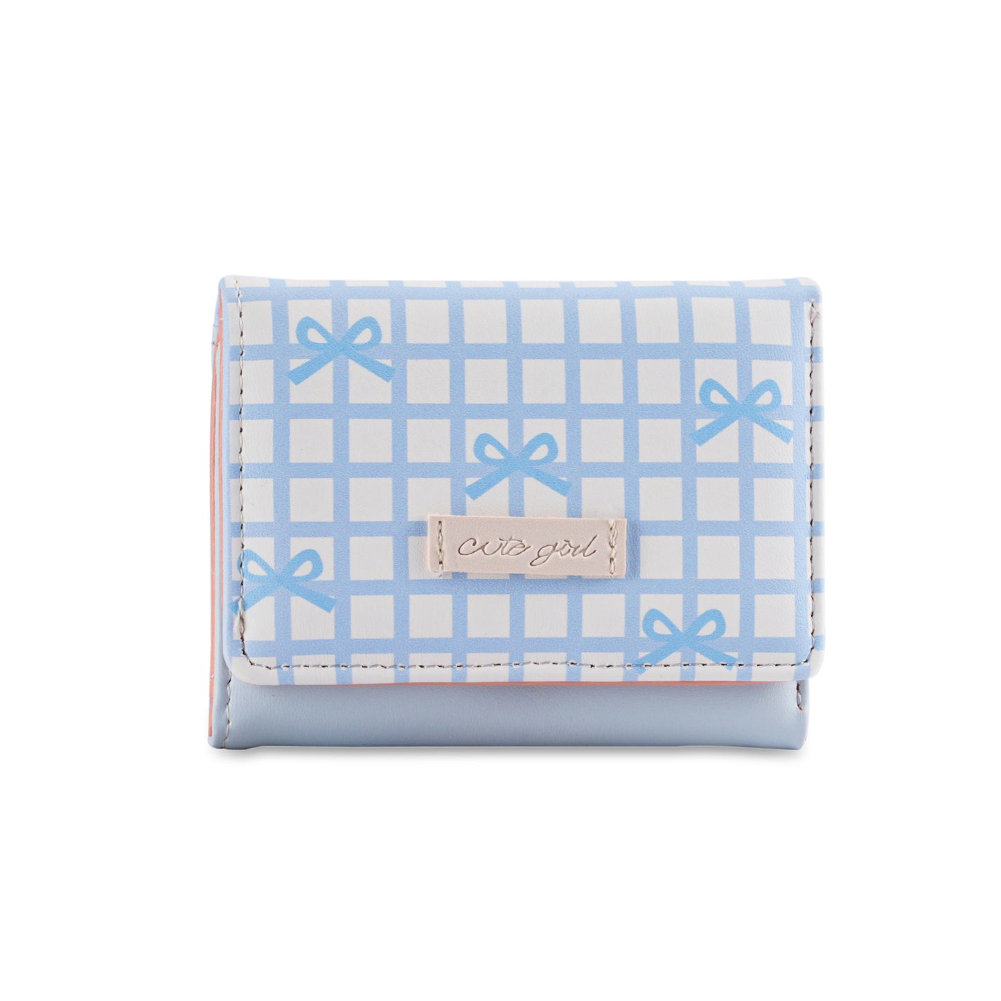 Cute Bow Grid Pattern Trifold Wallet for Women, Sweet and Simple Daily Style