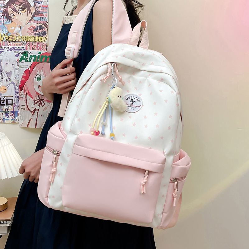 Women's Backpack Large Capacity Lightweight Design Contrast Color Fashion Curved Shoulder Strap Comfortable Carrying