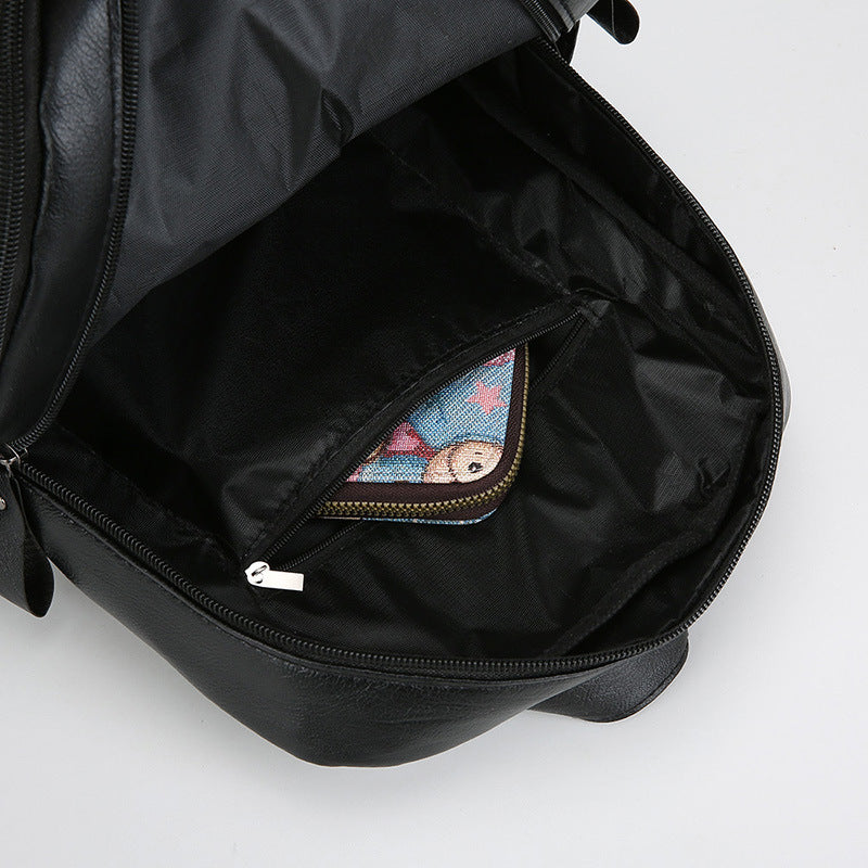 Pu Backpack Men's and Women's Casual Large Capacity Retro Korean Type Fashion Outdoor All-Matching Backpack Simple