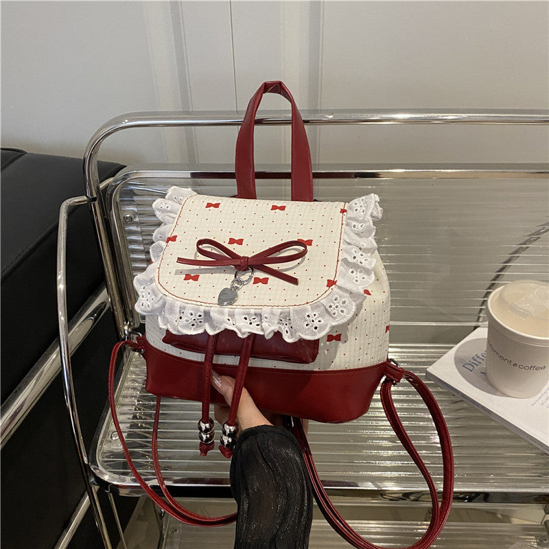 Women's Backpack Ballet Style Cute Small Square Bag Lace Bow Design Fashion New Backpack