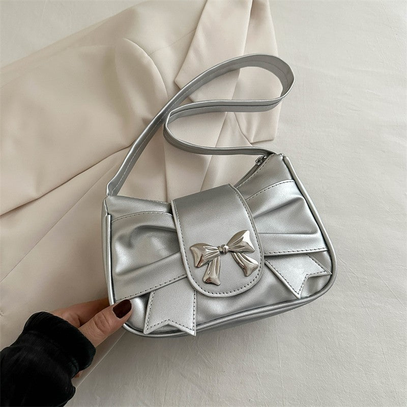 French Style Mini Crossbody Bag with Bow Detail, Trendy Casual Square Shape for Daily Wear