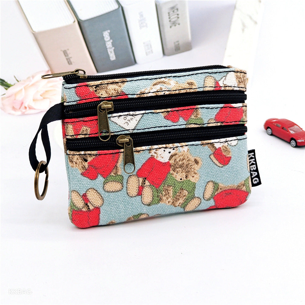 New Cartoon Three-Layer Sundries Storage Bag Summer Carry around Makeup Pouch Girls Coin Purse Key Card
