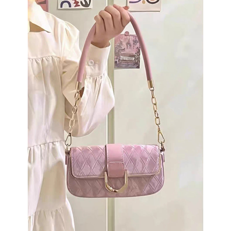 New High Simple Textured Temperament Chain Small Square Bag Women's Shoulder Fashion All-Match Underarm Messenger Bag