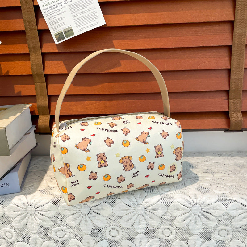 Cute Cartoon Printed Women's Cosmetic Bag Large Capacity Zipper Design Daily Portable Storage Bag