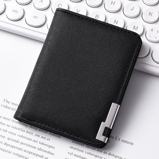 Wallet Men's Short Wallet Iron Edge Cross Pattern Men's Multiple Card Slots Wallet Card Holder Wallet Men's High Sense