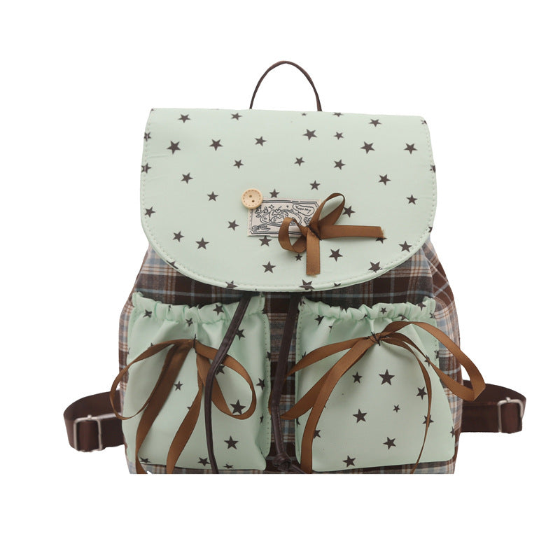 Cute Star Pattern Backpack with Bow Details for Women, Fashionable Daily Use and School Style