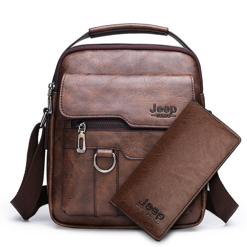 Retro Men's Shoulder Bag with Large Capacity, PU Leather Crossbody Bag for Business and Casual Use, Featuring Zipper Pockets and Stylish Stitching Design