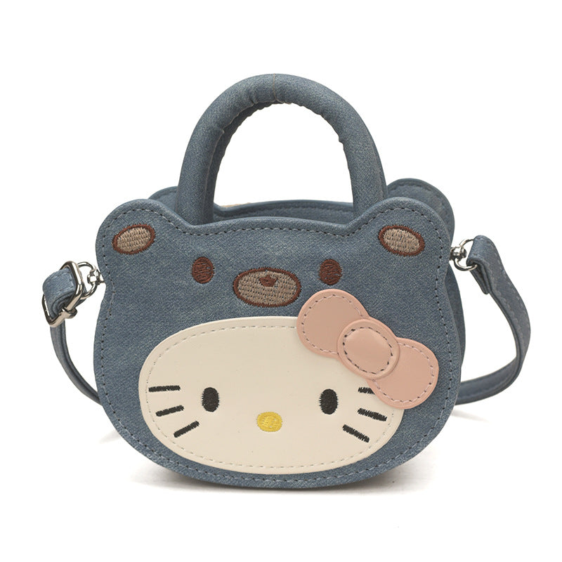 Cute Kitty Face Mini Handbag 2026 New Korean Style Denim Crossbody Bag for Kids and Parents Daily Use
