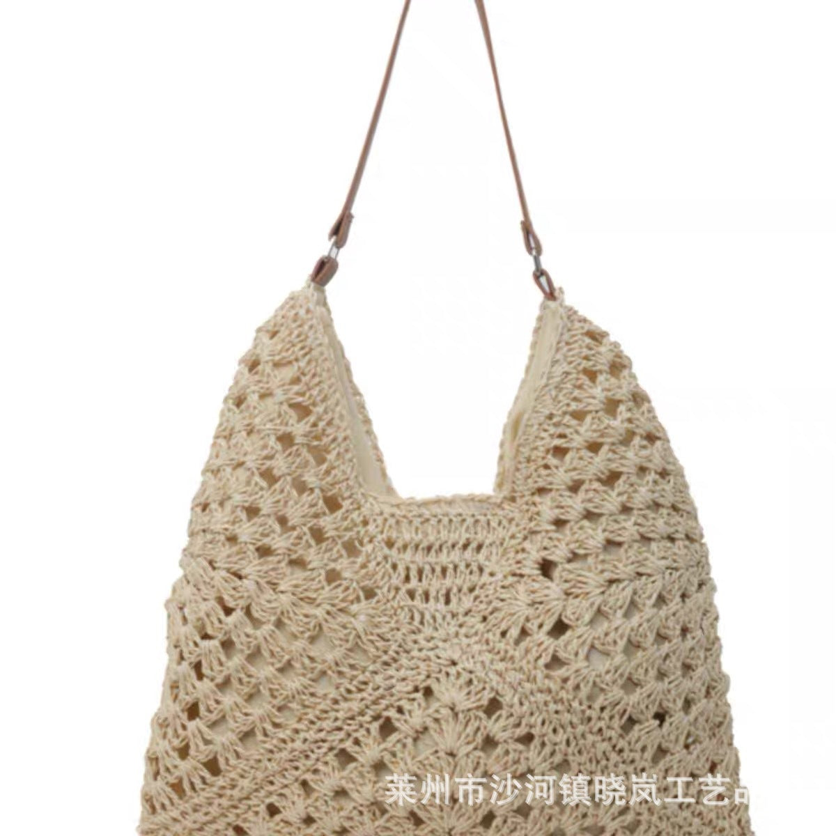 Charming Crochet Straw Tote Bag for Women, Casual Boho Style Shoulder Bag with Open Top and Interior Card Pocket