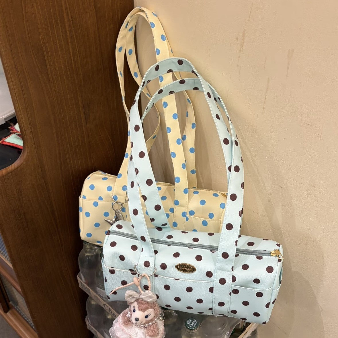 Korean Style Polka Dot Tote Bag with Retro Charm, Large Capacity Casual Shoulder Handbag for Women, Perfect for Daily Use and Shopping